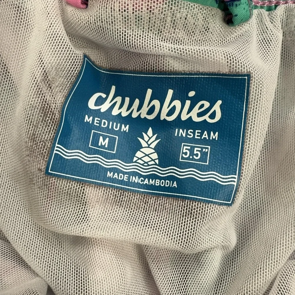 Chubbies Swim Trunks Mens Medium Pink Alligator Print Mesh Lined Drawstring